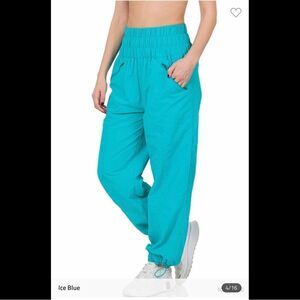 72. Ice Blue Windbreaker Smocked High Waistband Joggers NWT